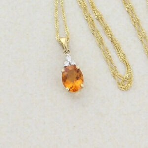10k Yellow Gold Natural Citrine and Diamond Necklace 18 inch Twist chain 1.3mm